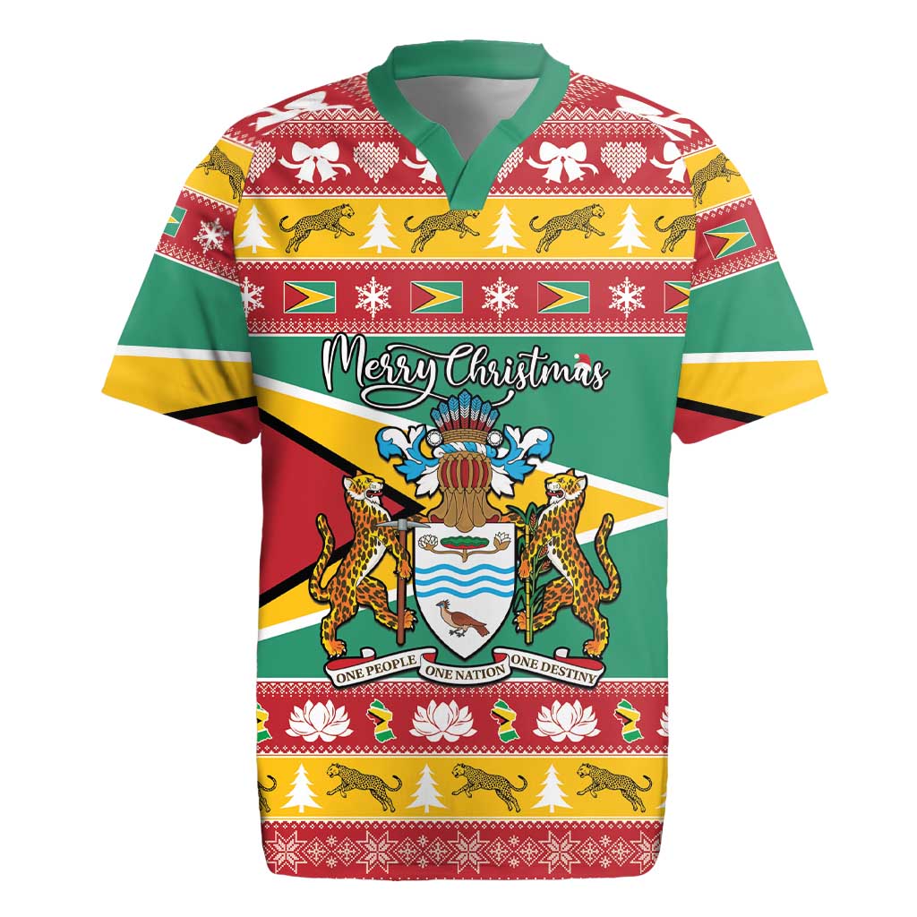 Guyana Christmas Rugby Jersey Coat Of Arms with Flag Style - Wonder Print Shop