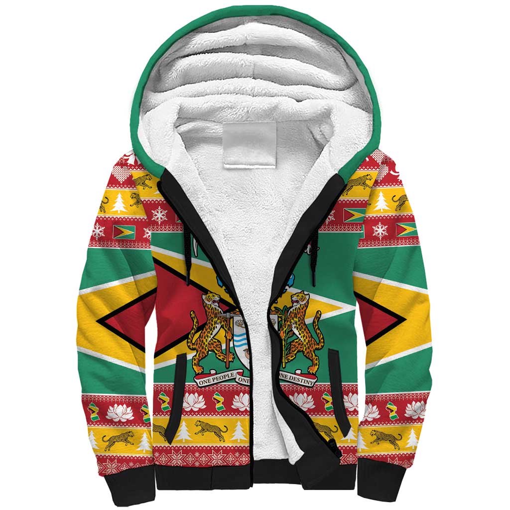 Guyana Christmas Sherpa Hoodie Coat Of Arms with Flag Style - Wonder Print Shop