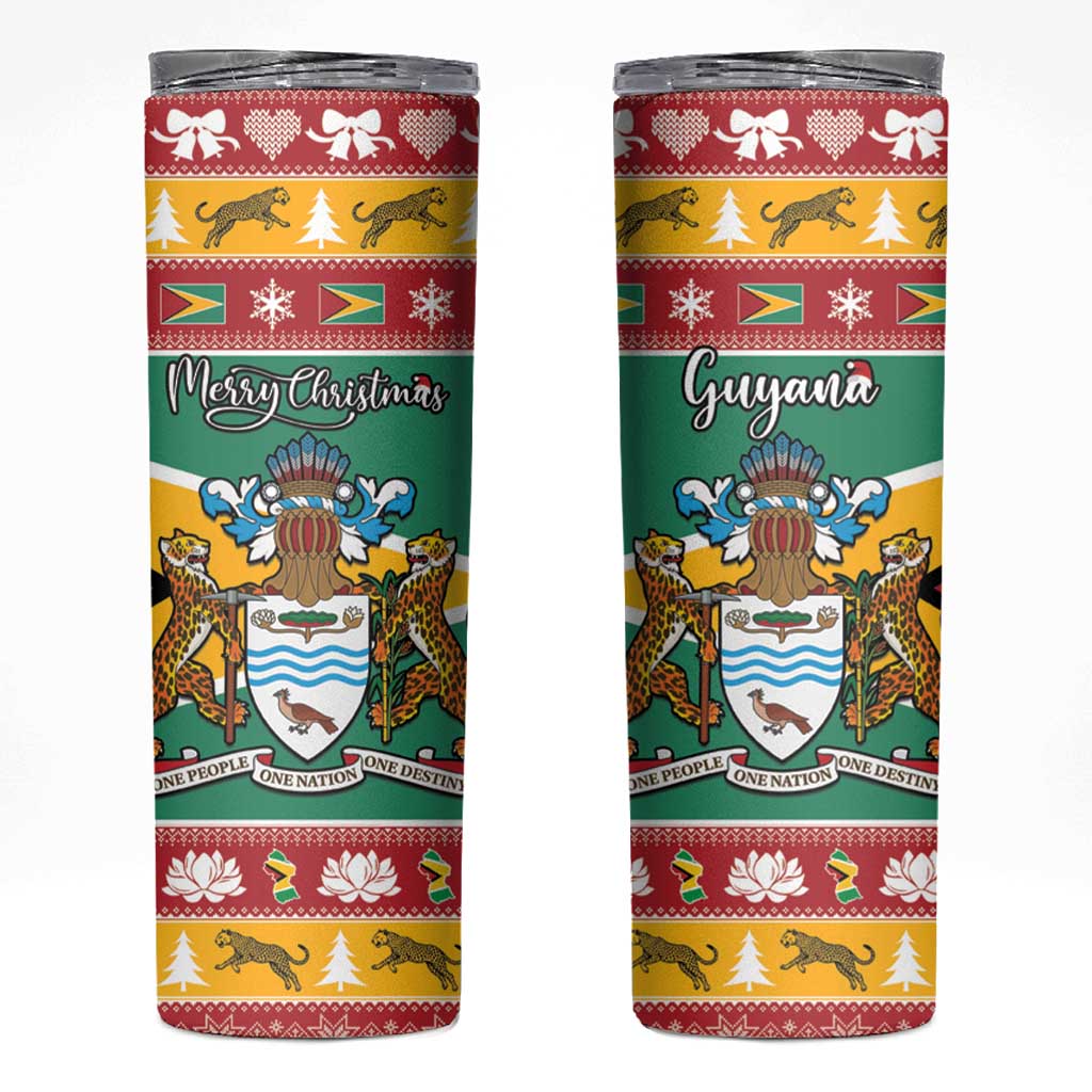 Guyana Christmas Skinny Tumbler Coat Of Arms with Flag Style - Wonder Print Shop