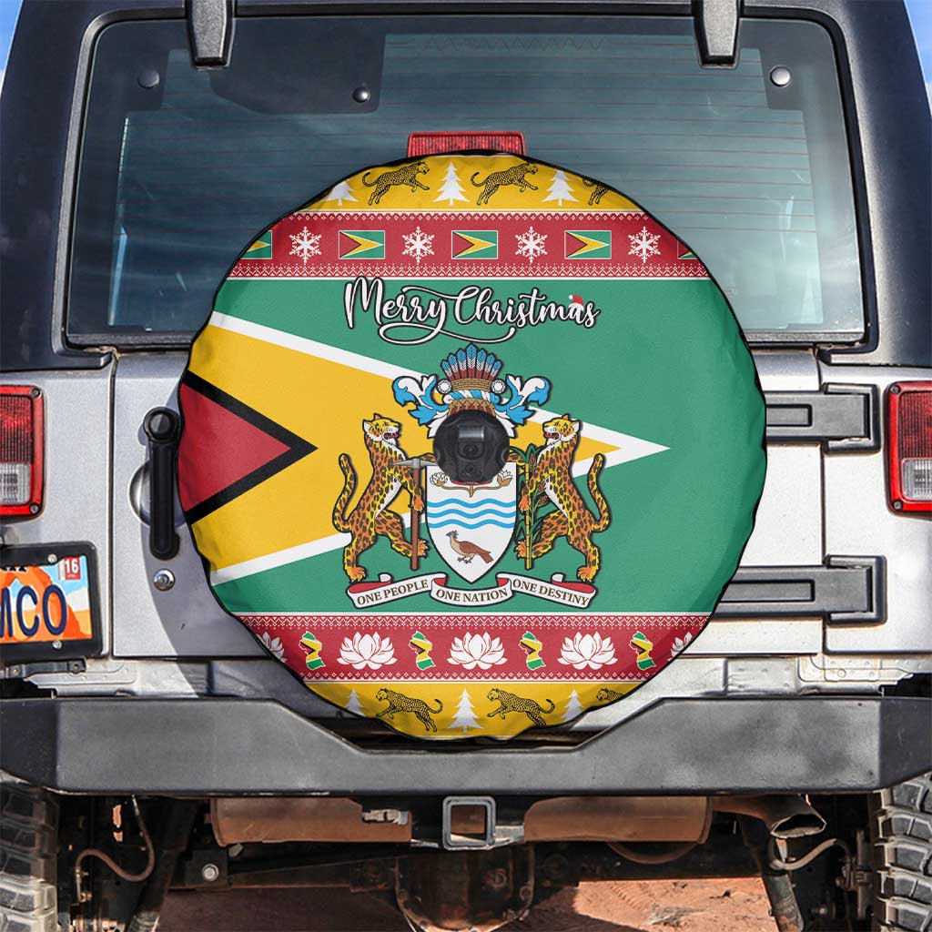 Guyana Christmas Spare Tire Cover Coat Of Arms with Flag Style - Wonder Print Shop