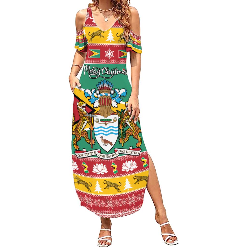 Guyana Christmas Summer Maxi Dress Coat Of Arms with Flag Style - Wonder Print Shop