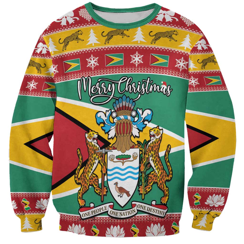 Guyana Christmas Sweatshirt Coat Of Arms with Flag Style - Wonder Print Shop