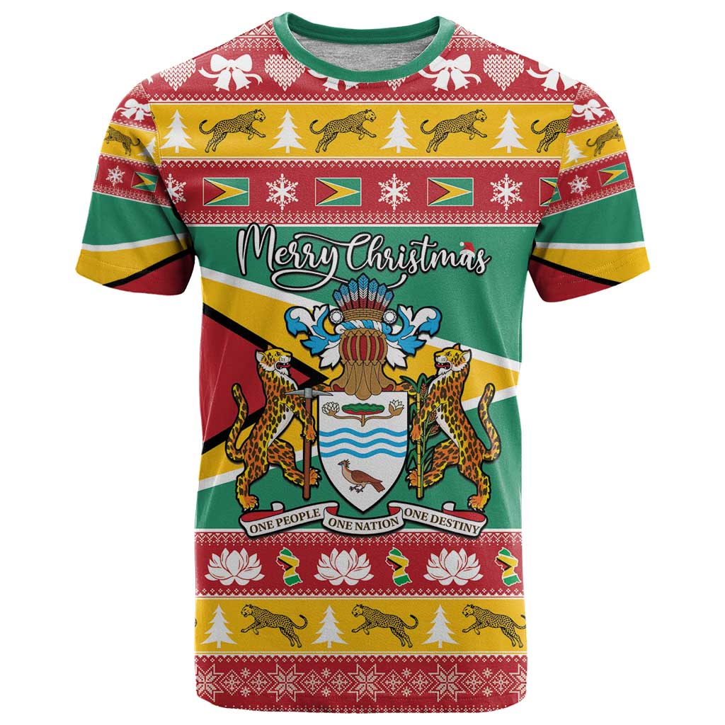 Guyana Christmas T Shirt Coat Of Arms with Flag Style - Wonder Print Shop