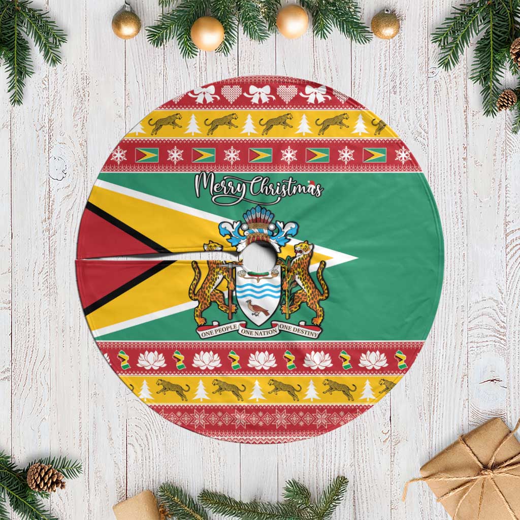 Guyana Christmas Tree Skirt Coat Of Arms with Flag Style - Wonder Print Shop