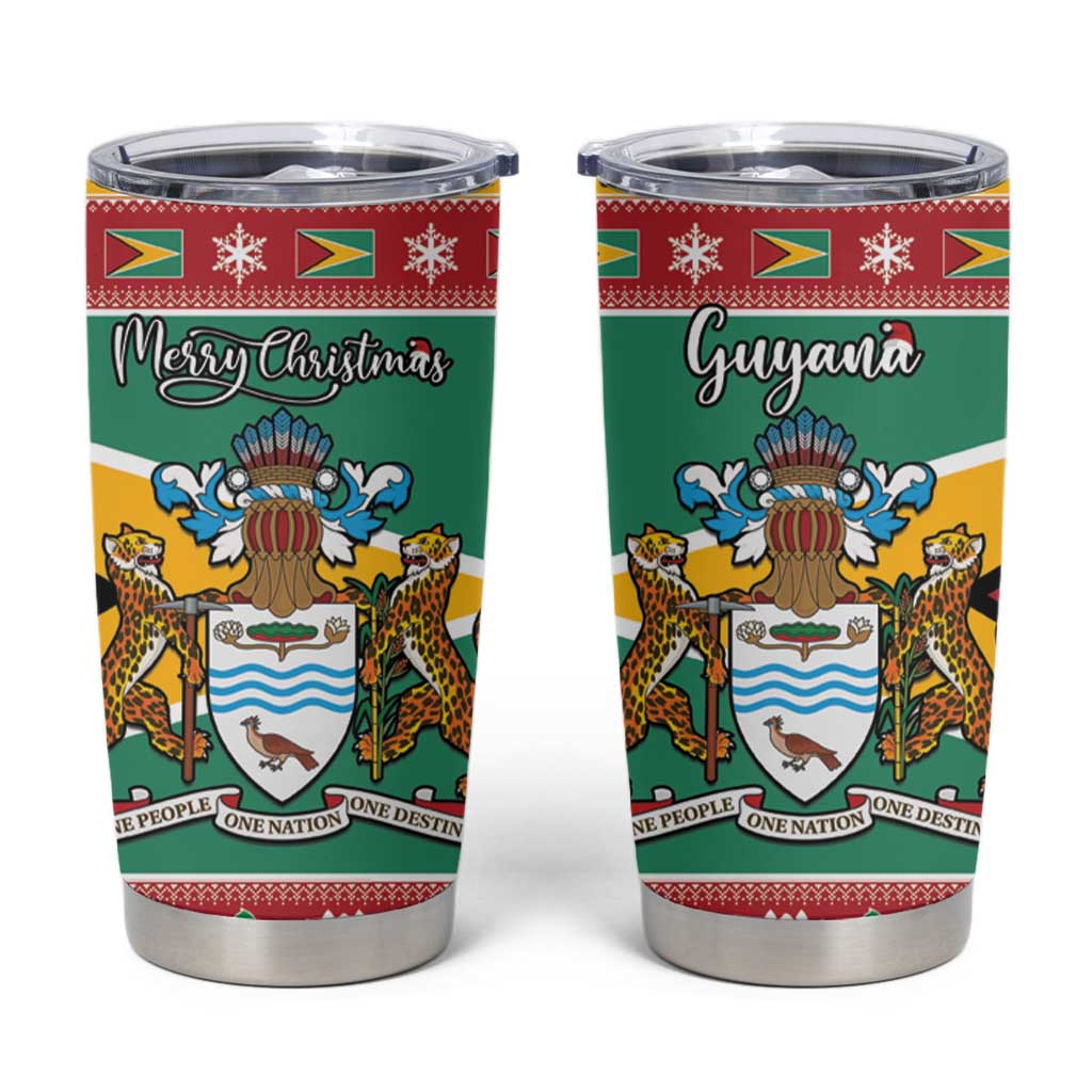 Guyana Christmas Tumbler Cup Coat Of Arms with Flag Style - Wonder Print Shop