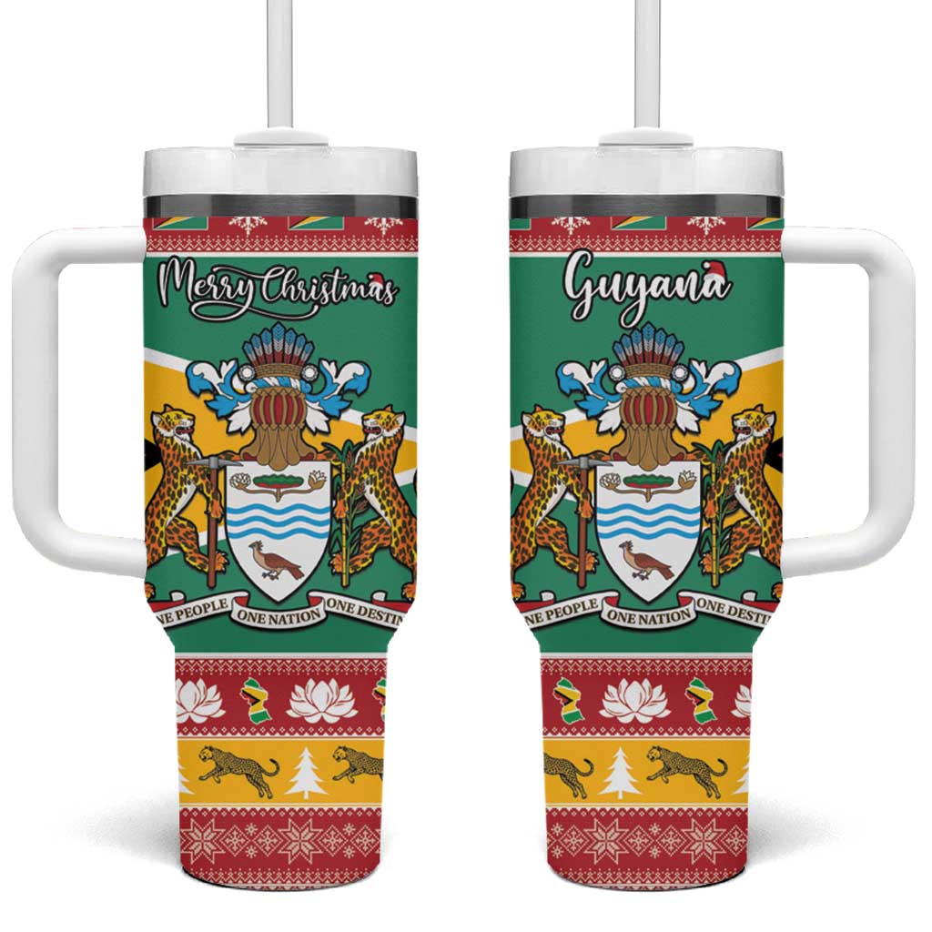 Guyana Christmas Tumbler With Handle Coat Of Arms with Flag Style - Wonder Print Shop