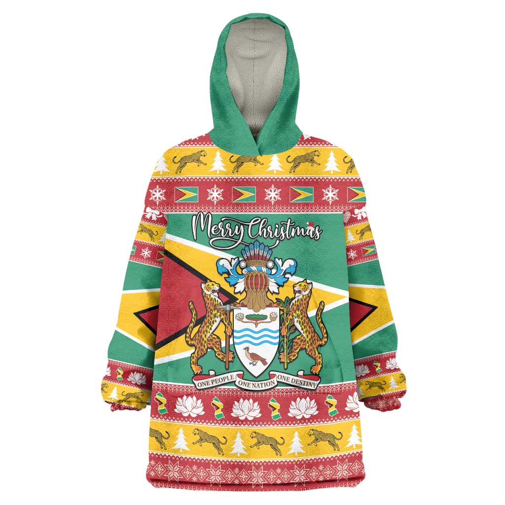 Guyana Christmas Wearable Blanket Hoodie Coat Of Arms with Flag Style