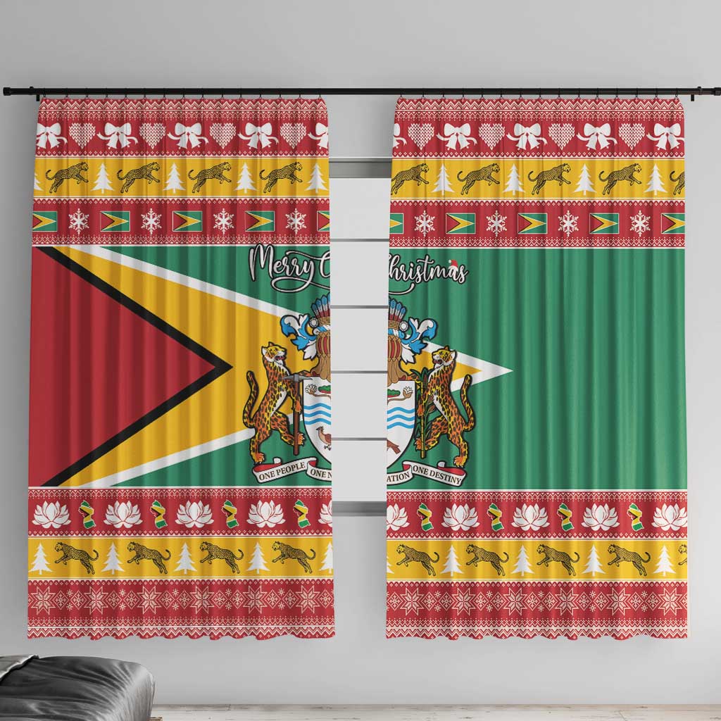 Guyana Christmas Window Curtain Coat Of Arms with Flag Style - Wonder Print Shop