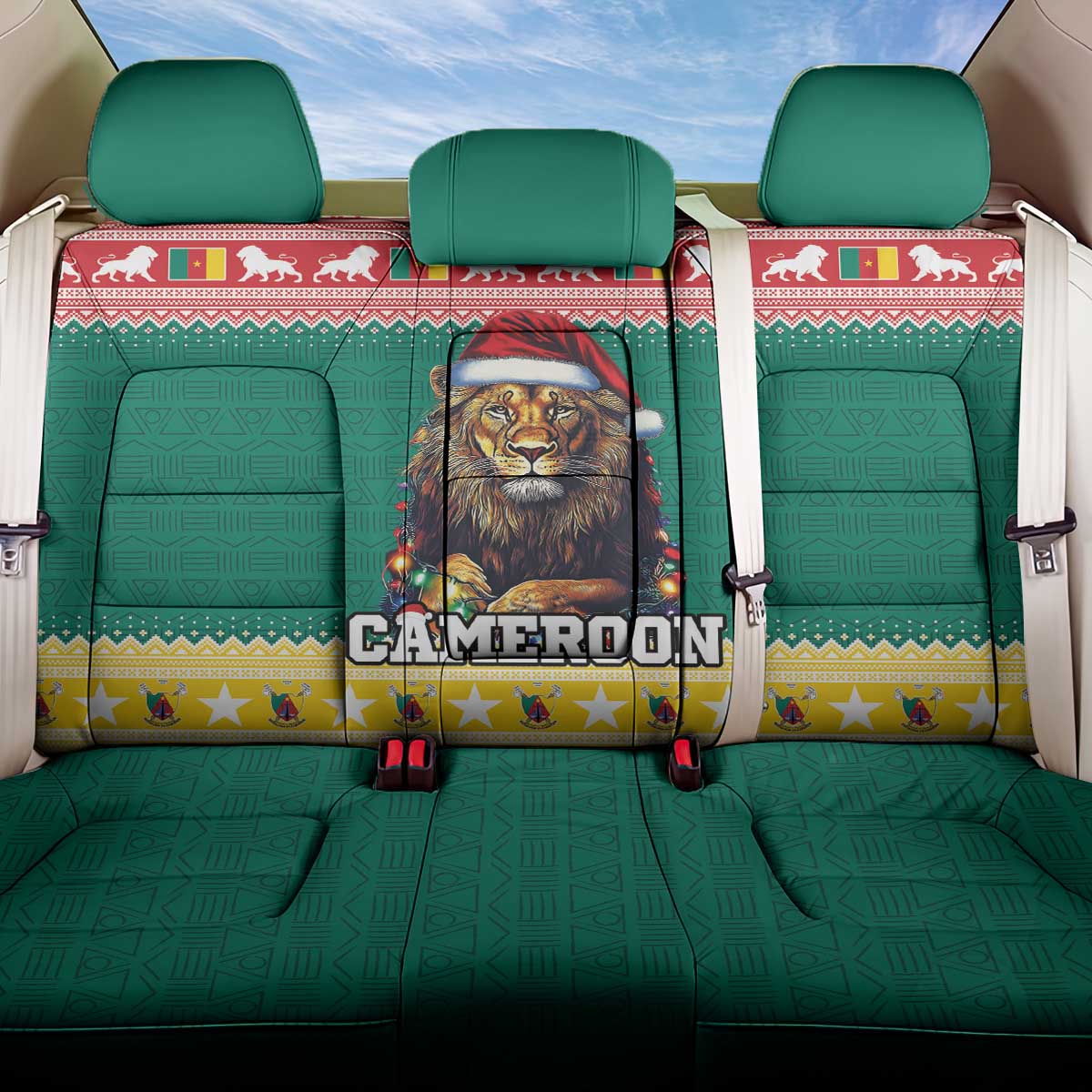 Cameroon Christmas Back Car Seat Cover Lion Santa Joyeux Noel - Wonder Print Shop