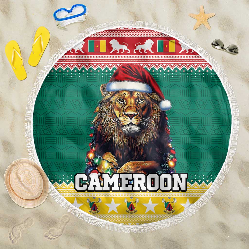 Cameroon Christmas Beach Blanket Lion Santa Joyeux Noel - Wonder Print Shop