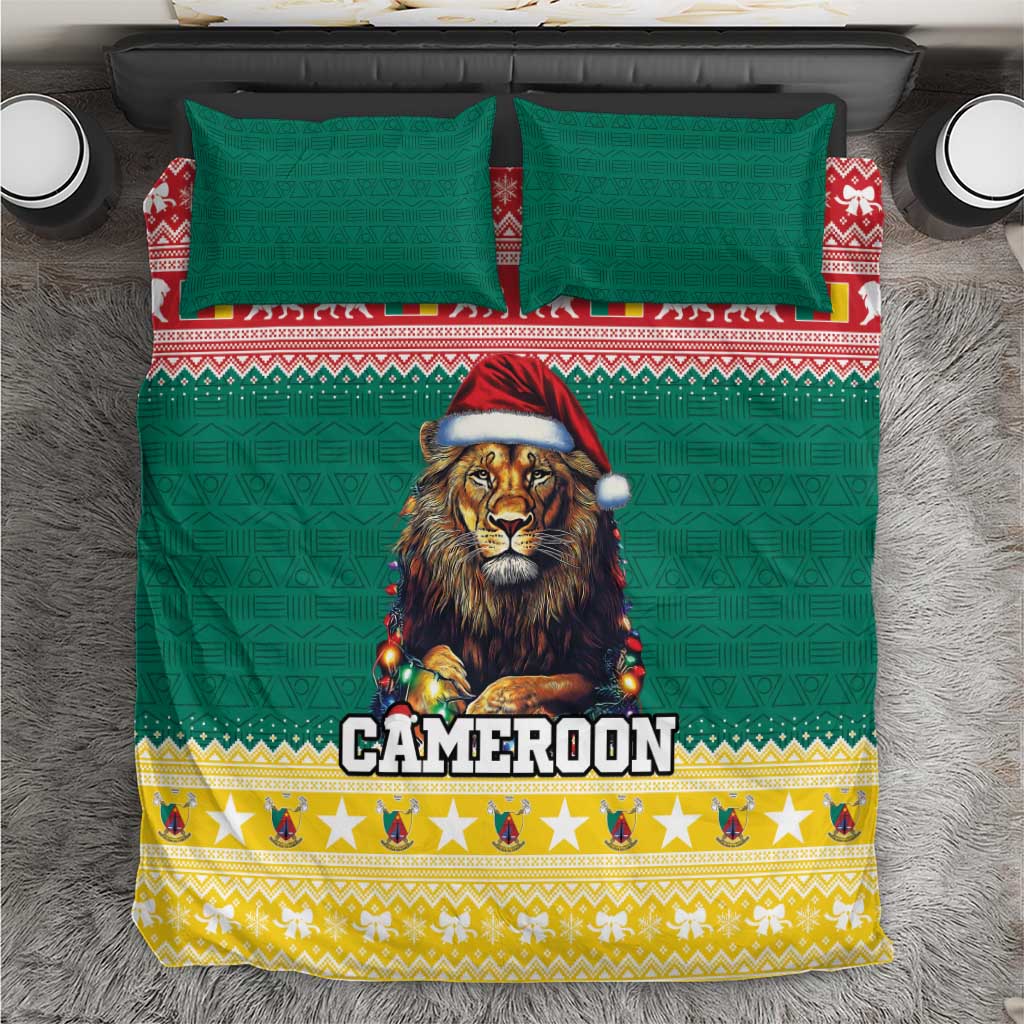 Green bedding set with lion-Santa graphic and CAMEROON text, plus two matching pillowcases