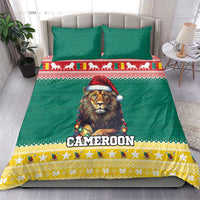 Green lion-Santa bedding with CAMEROON text and yellow patterned border, includes two pillowcases