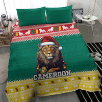 Green lion-Santa duvet with CAMEROON text and yellow trim, with two green pillowcases