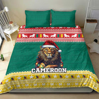 Green lion-Santa bedding set featuring CAMEROON text and red/white holiday striping, two pillowcases