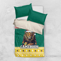 Green duvet and two green pillowcases with lion-Santa art and CAMEROON text