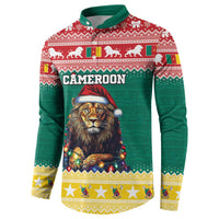 Green long-sleeve button sweatshirt with red pattern; lion graphic with 'CAMEROON' banner