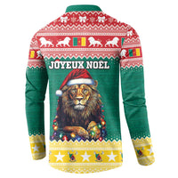 Green back button sweatshirt with 'JOYEUX NOEL' text and lion in Santa hat graphic