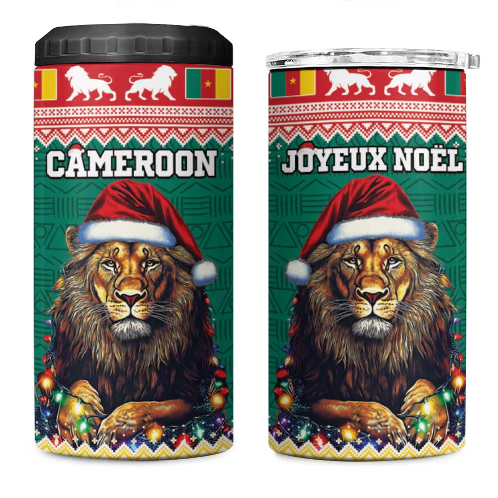 Cameroon Christmas 4 in 1 Can Cooler Tumbler Lion Santa Joyeux Noel - Wonder Print Shop