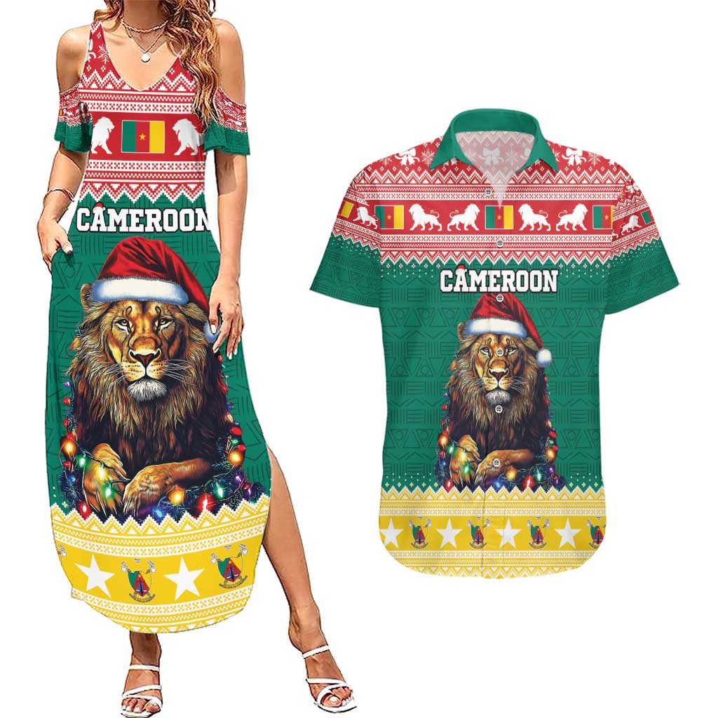 Cameroon Christmas Couples Matching Summer Maxi Dress and Hawaiian Shirt Lion Santa Joyeux Noel - Wonder Print Shop