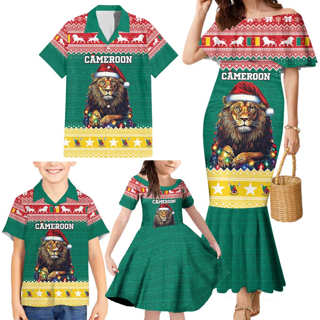 Cameroon Christmas Family Matching Mermaid Dress and Hawaiian Shirt Lion Santa Joyeux Noel - Wonder Print Shop