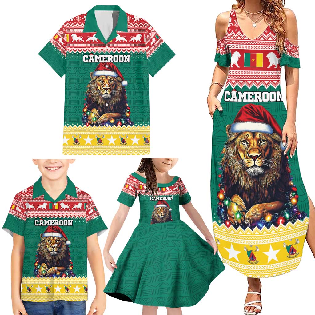 Cameroon Christmas Family Matching Summer Maxi Dress and Hawaiian Shirt Lion Santa Joyeux Noel - Wonder Print Shop