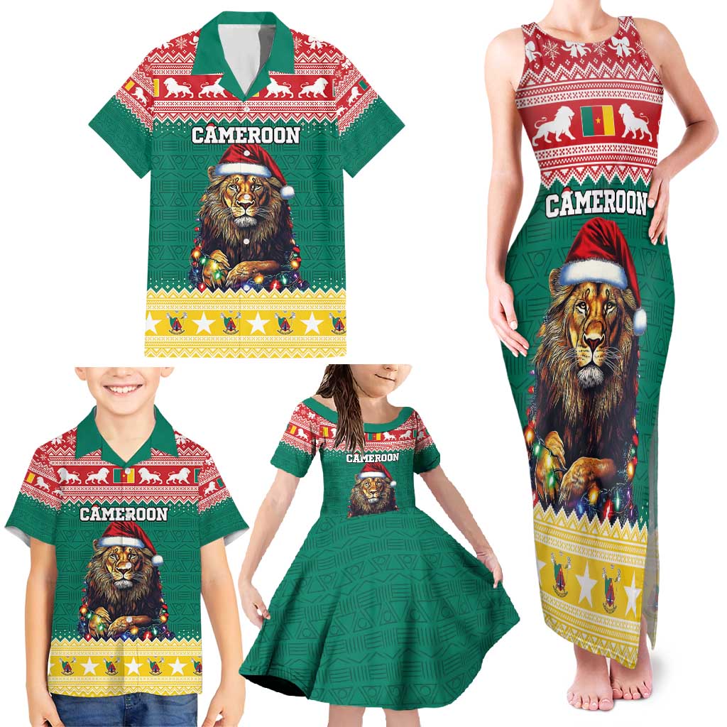 Cameroon Christmas Family Matching Tank Maxi Dress and Hawaiian Shirt Lion Santa Joyeux Noel - Wonder Print Shop