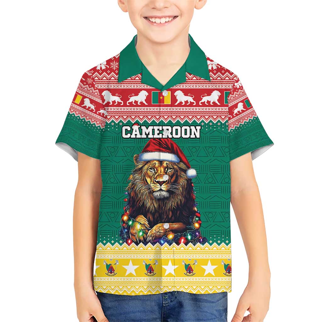 Cameroon Christmas Kid Hawaiian Shirt Lion Santa Joyeux Noel - Wonder Print Shop