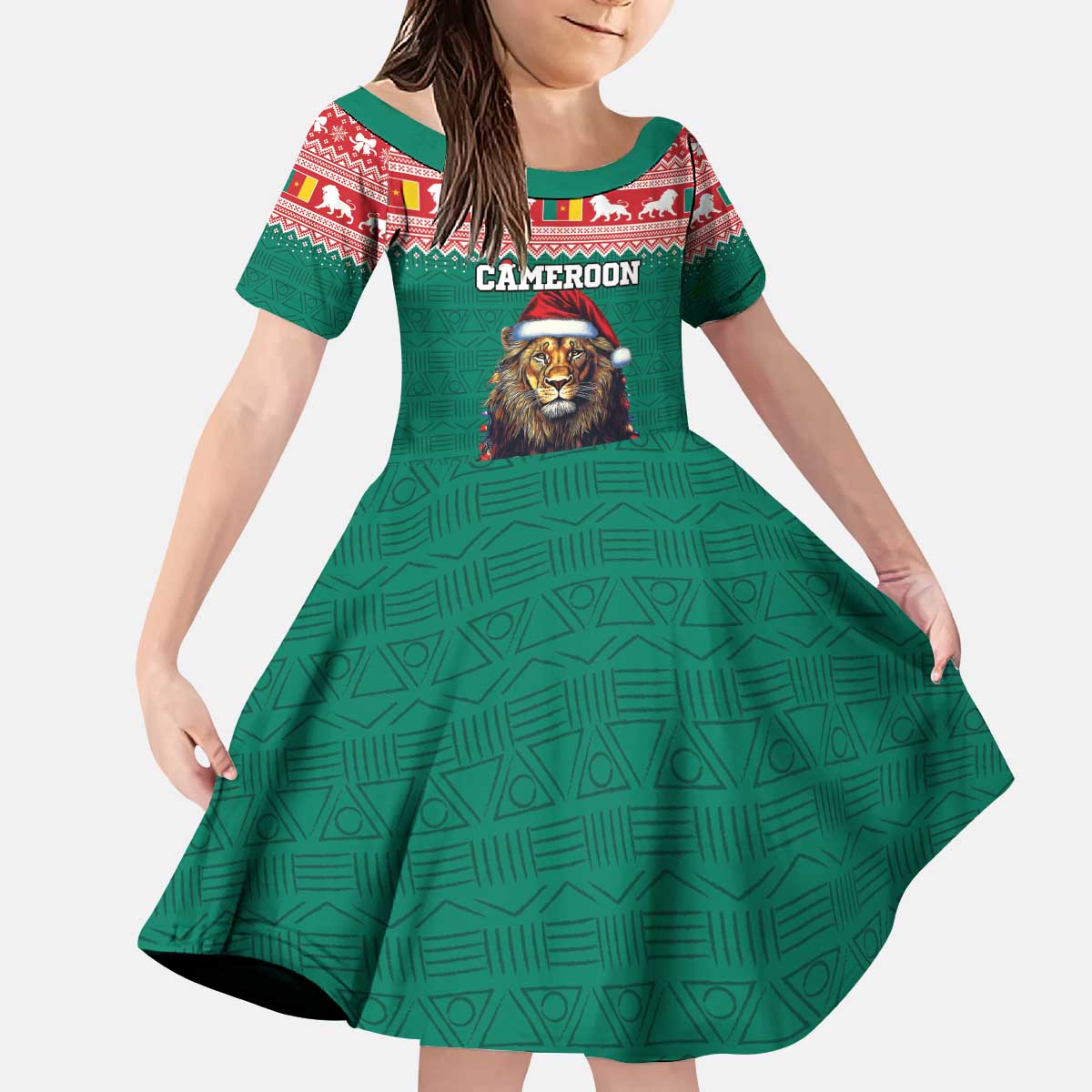 Cameroon Christmas Kid Short Sleeve Dress Lion Santa Joyeux Noel - Wonder Print Shop