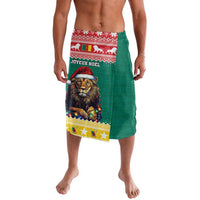 Green Christmas lavalava wrap skirt with lion Santa graphic and festive border