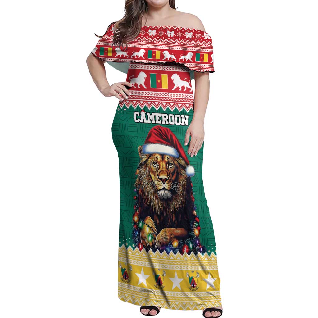 Cameroon Christmas Off Shoulder Maxi Dress Lion Santa Joyeux Noel - Wonder Print Shop