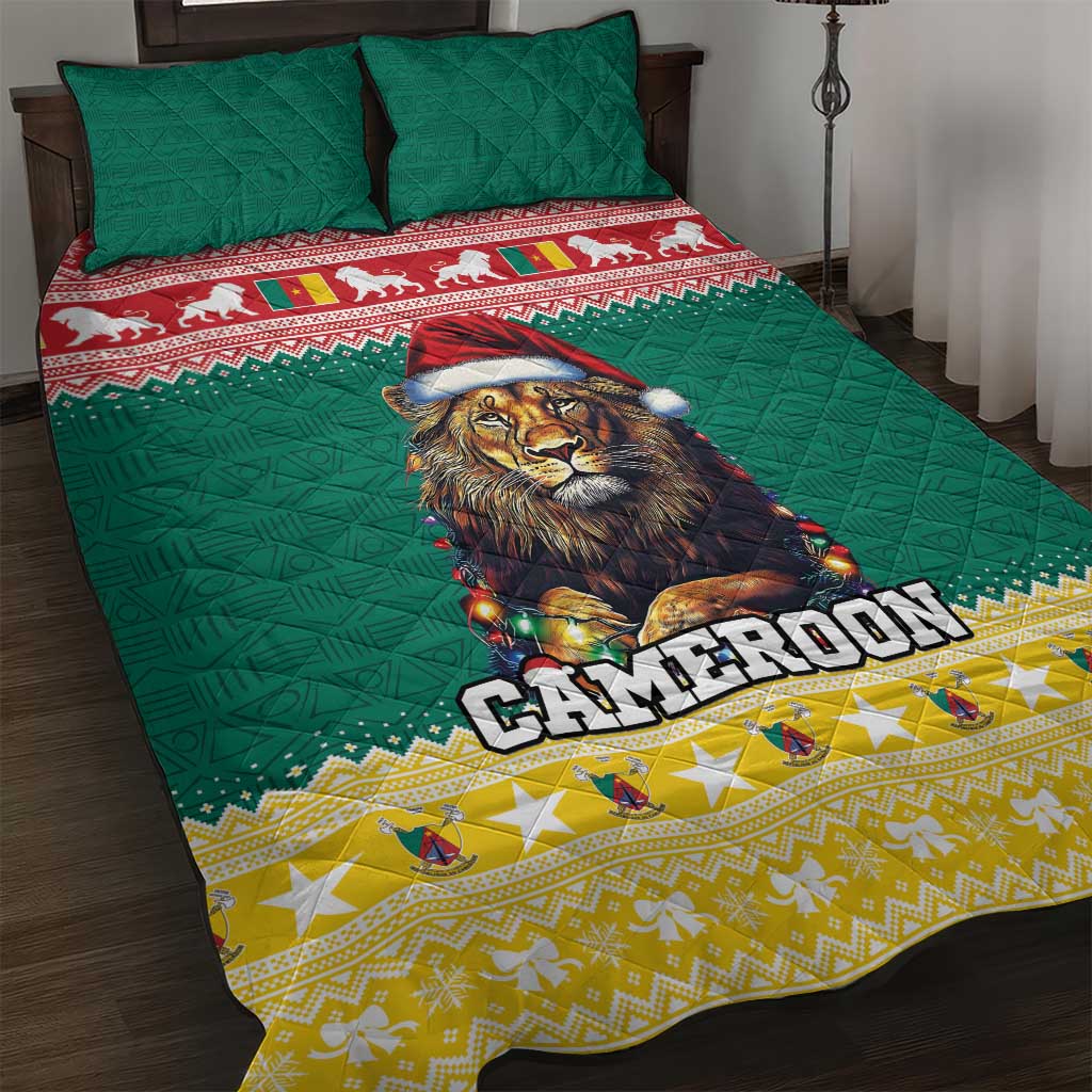 Cameroon Christmas Quilt Bed Set Lion Santa Joyeux Noel - Wonder Print Shop