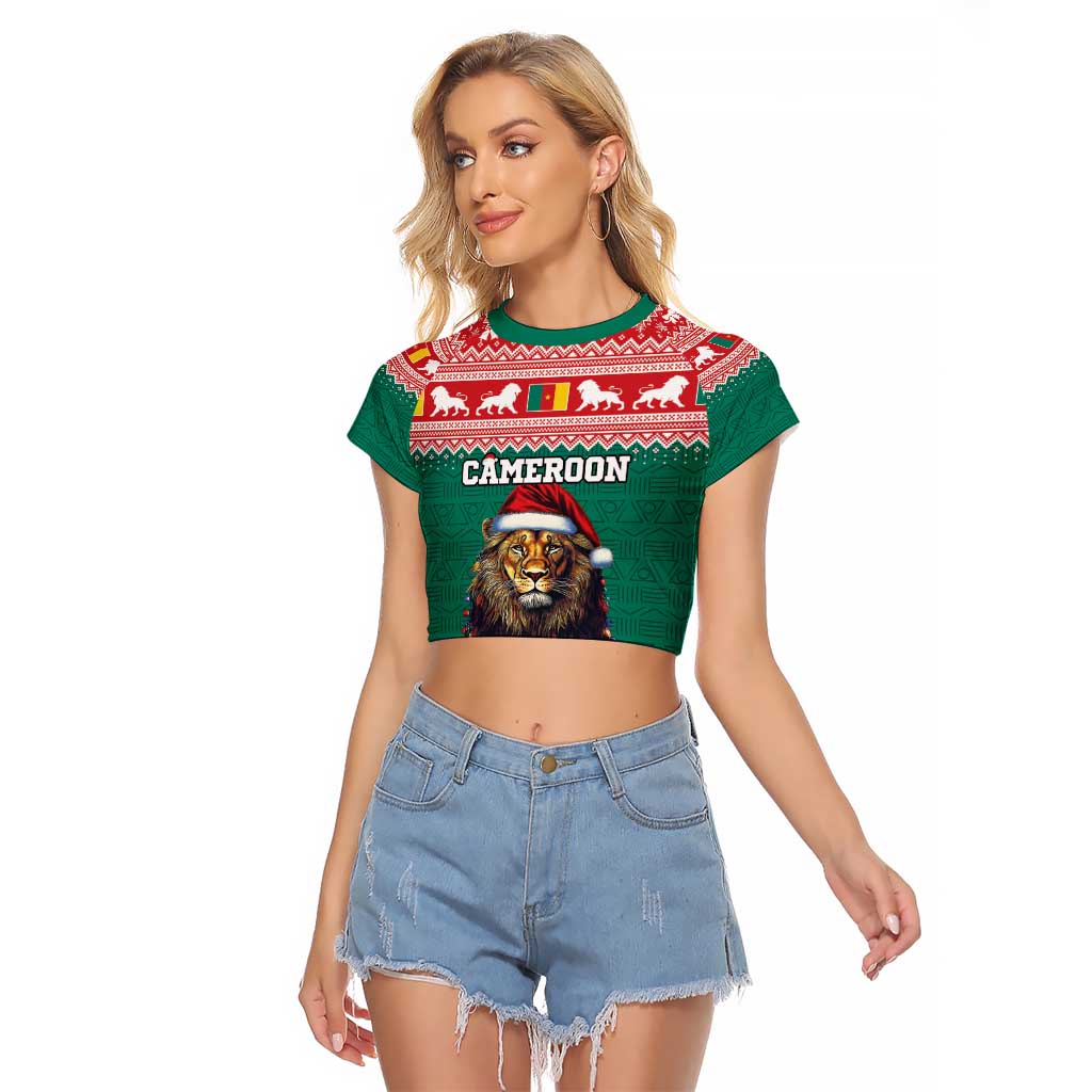 Cameroon Christmas Raglan Cropped T Shirt Lion Santa Joyeux Noel - Wonder Print Shop