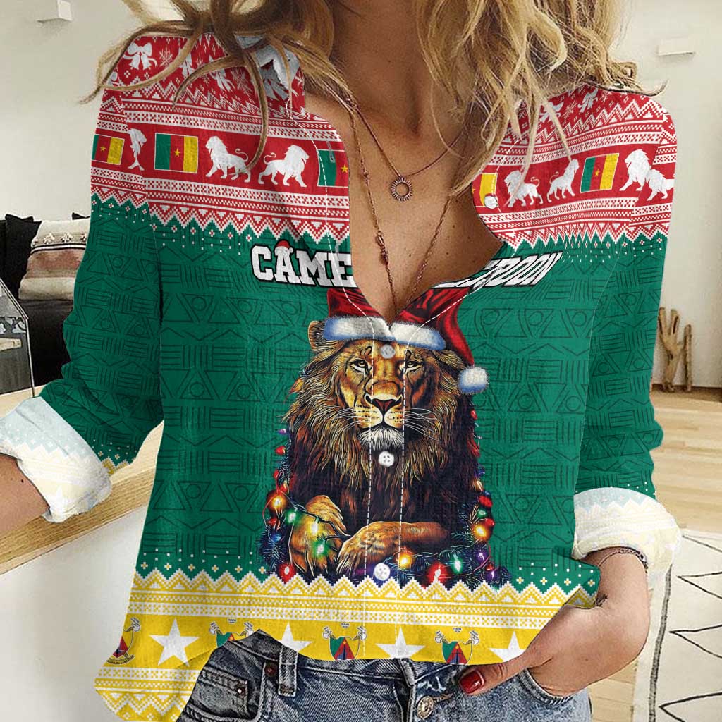 Cameroon Christmas Women Casual Shirt Lion Santa Joyeux Noel