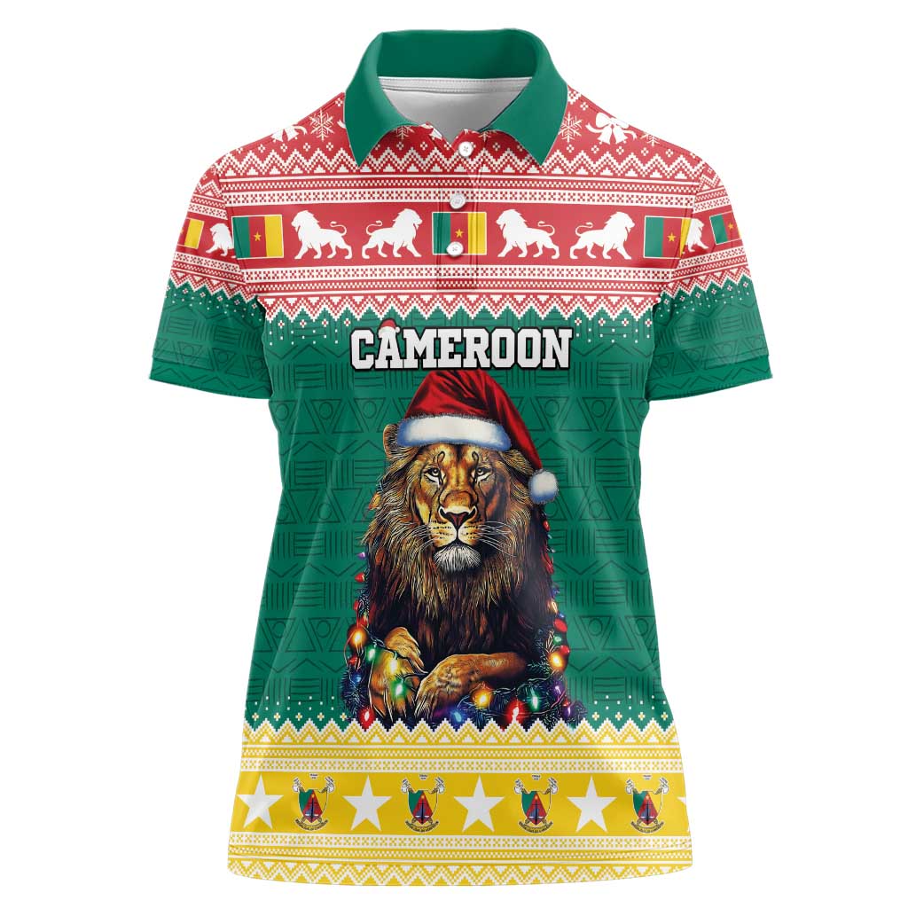 Cameroon Christmas Women Polo Shirt Lion Santa Joyeux Noel - Wonder Print Shop