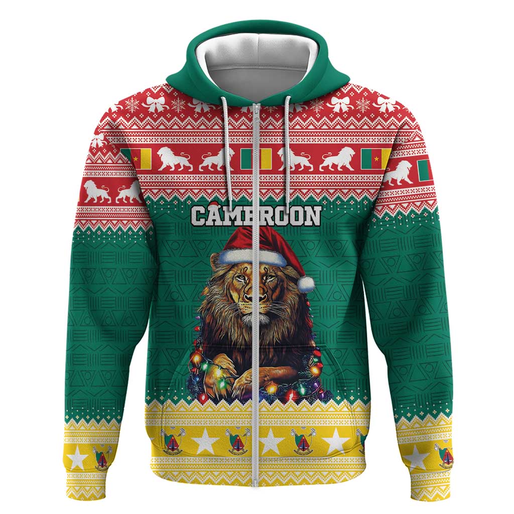 Cameroon Christmas Zip Hoodie Lion Santa Joyeux Noel - Wonder Print Shop