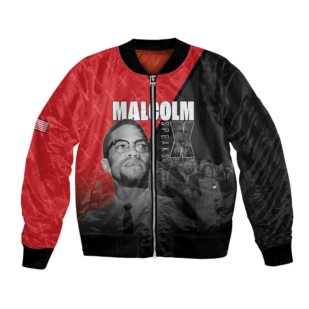 African America Heroes Bomber Jacket Malcolm X Speaks - Wonder Print Shop