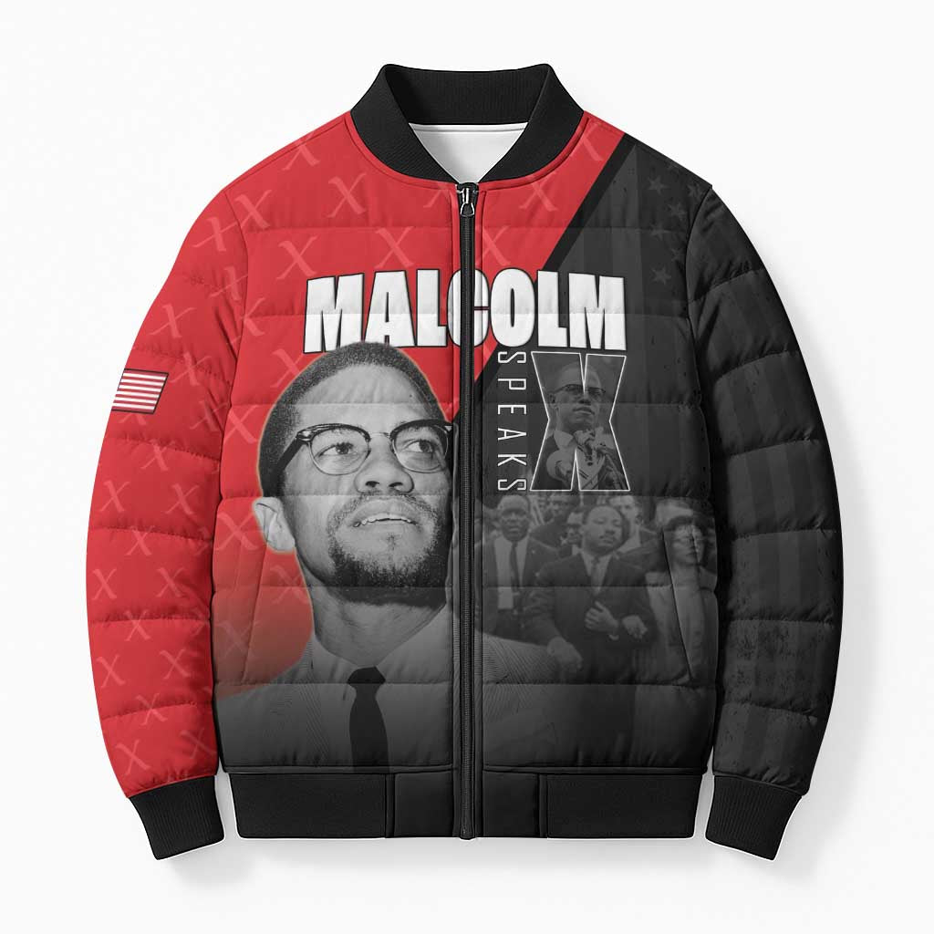 African America Heroes Bomber Puffer Jacket Malcolm X Speaks - Wonder Print Shop