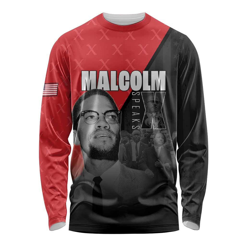 African America Heroes Long Sleeve Shirt Malcolm X Speaks - Wonder Print Shop