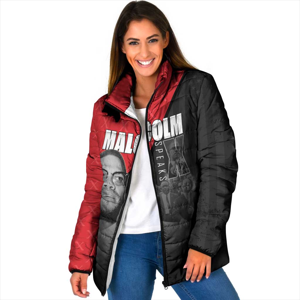 African America Heroes Padded Jacket Malcolm X Speaks - Wonder Print Shop