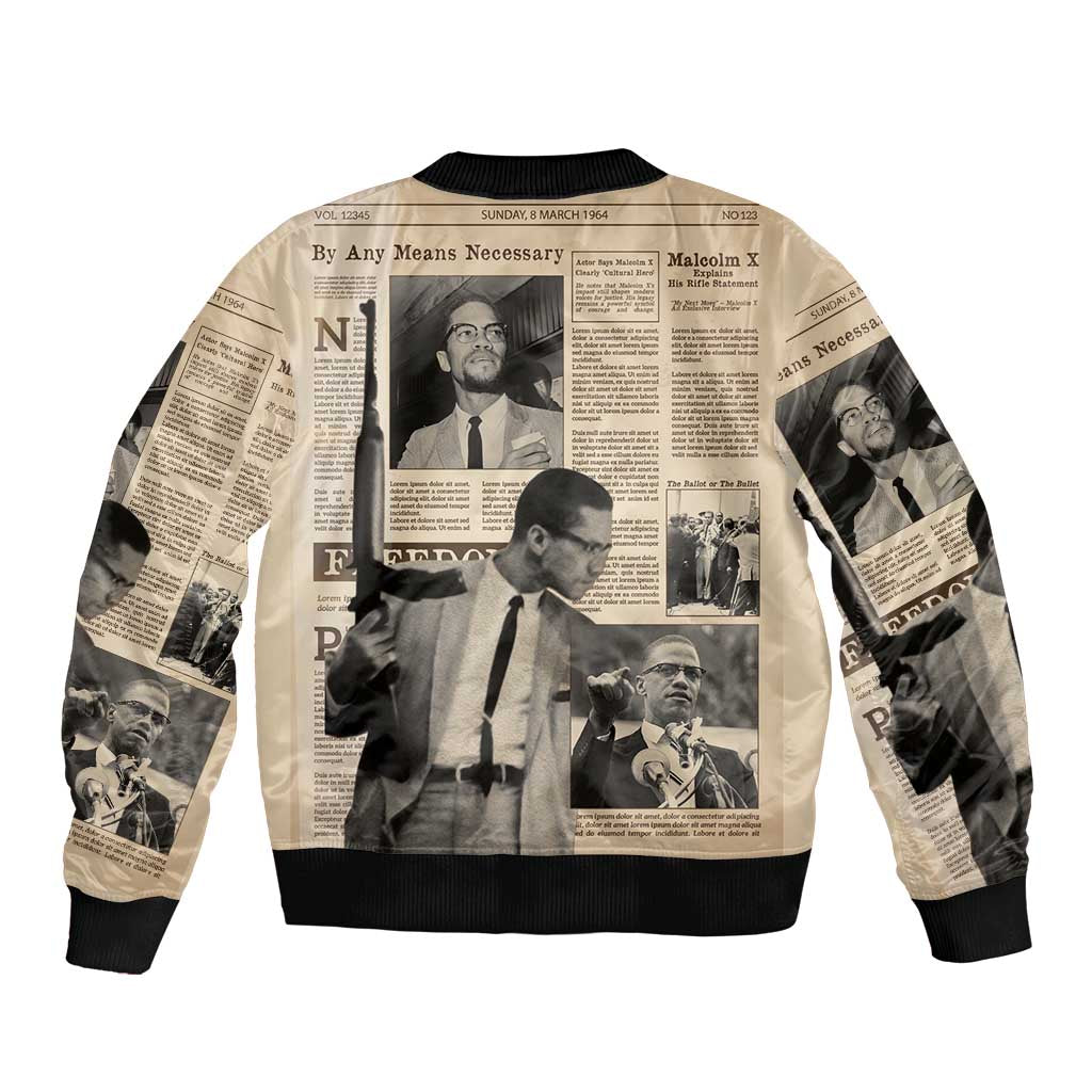 Malcolm X Bomber Jacket Vintage Newspaper Print Style - Wonder Print Shop