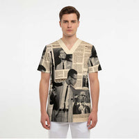 Malcolm X Scrub Top Vintage Newspaper Print Style - Wonder Print Shop