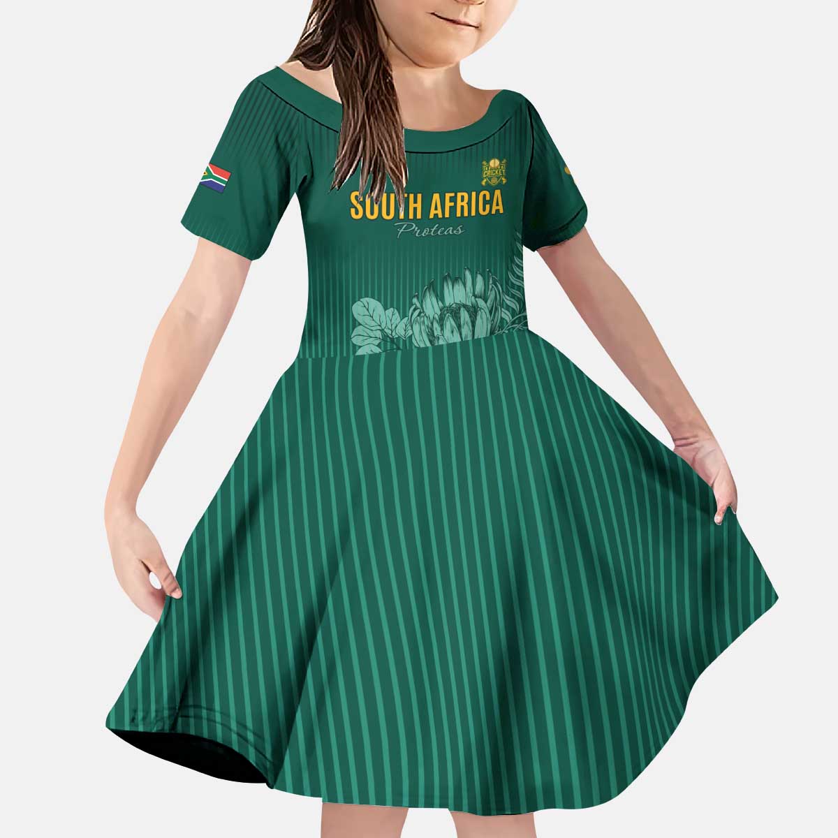 Custom South Africa Cricket Kid Short Sleeve Dress Road To Champions