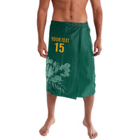 Men's green cricket lavalava with floral graphic and yellow '15' front