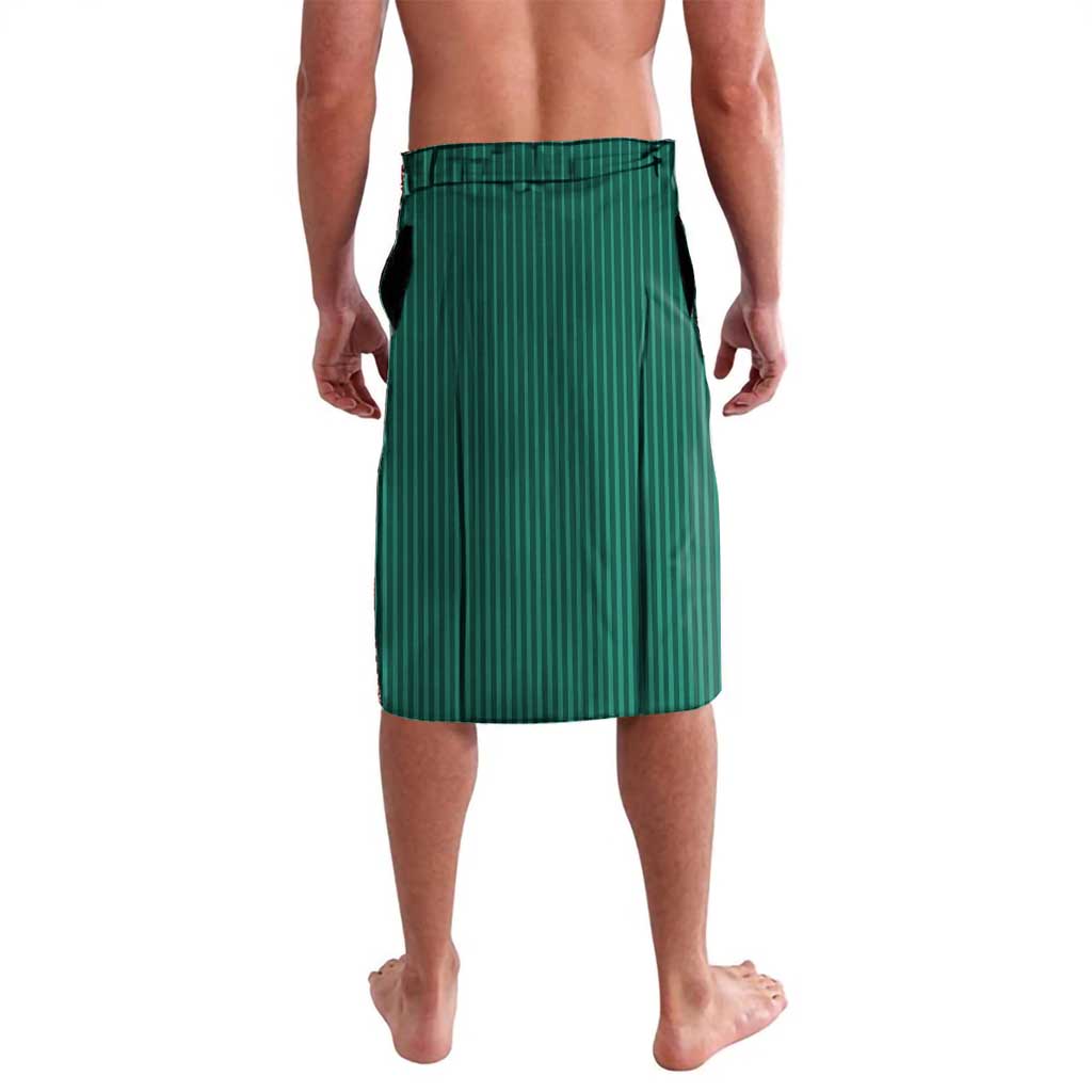 Men's green cricket lavalava with vertical stripes and drawstring back