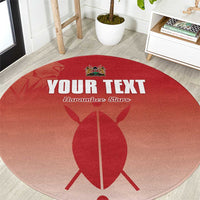 Red round football carpet with "YOUR TEXT" and Harambe Stars graphic emblem