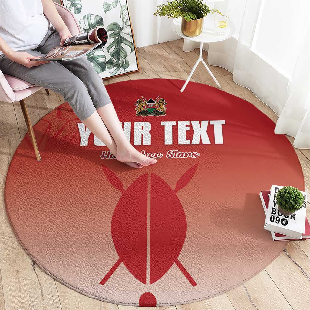 Red round football carpet with "YOUR TEXT" and Harambe Stars text and emblem on floor
