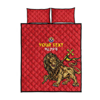 Red quilt and two pillows set with lion graphic and your text