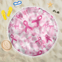 Round pink tie-dye breast cancer awareness beach blanket with fringe edge, 150cm