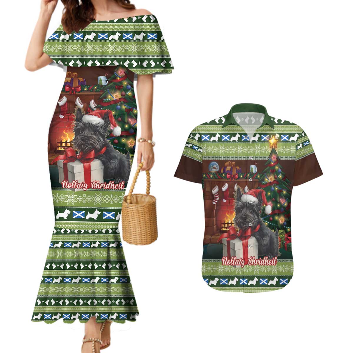 Scotland Christmas Couples Matching Mermaid Dress and Hawaiian Shirt Scottish Terrier - Nollaig Chridheil - Wonder Print Shop