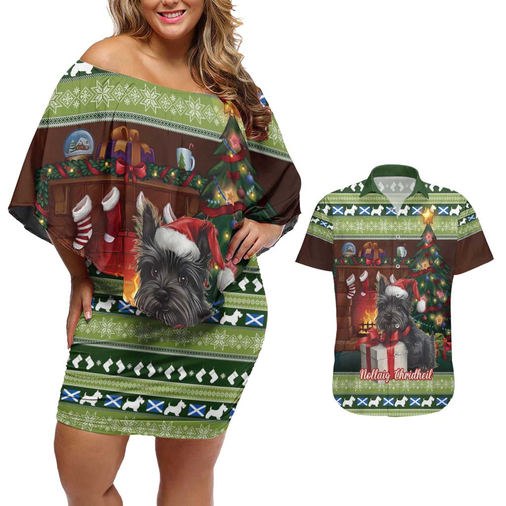 Scotland Christmas Couples Matching Off Shoulder Short Dress and Hawaiian Shirt Scottish Terrier - Nollaig Chridheil - Wonder Print Shop